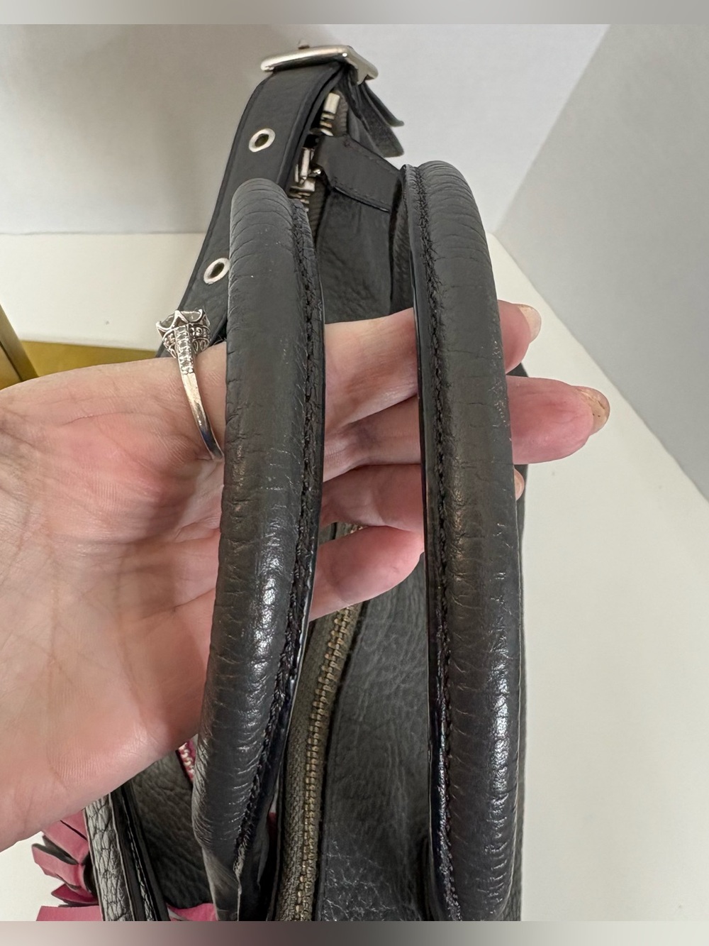 Coach Legacy Rory Textured Pebbled Leather Bobo in the Graphite/Berry colorway - Picture 17 of 17